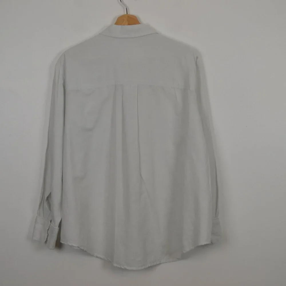 Anthropologie Maeve Cotton Blend Long Sleeve Button Down 1 Pocket Woemen L Shirt - Picture 4 of 9